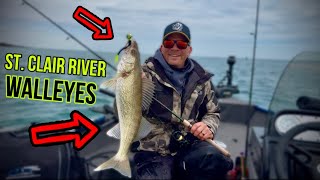 St. Clair River Walleye Jigging with BONDY WORMS!!