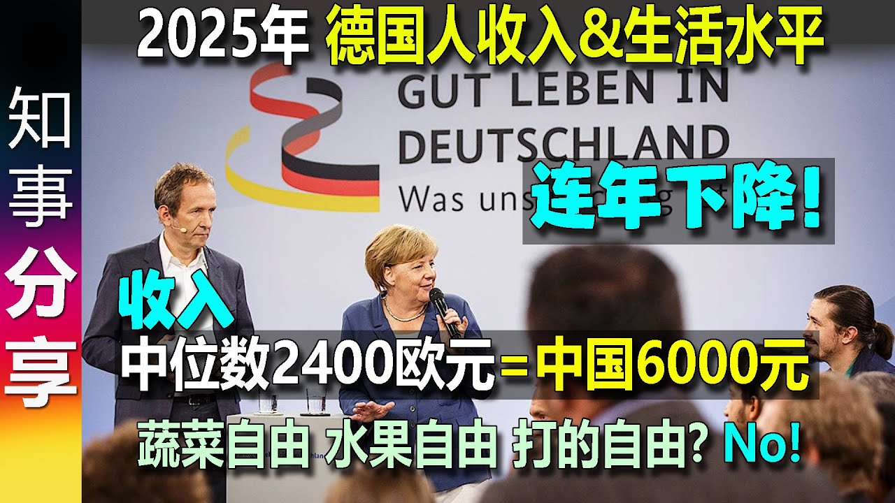 2025年 德国人收入及生活水平: 中位数2400欧元 相当于中国6000元！| 实际上 德国收入与生活水平连年下降！Medianeinkommen  Deutschland 2400EURO