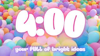 4 Minute Classroom Timer | Colorful Balloon Theme | "Bright Ideas" Visual Countdown