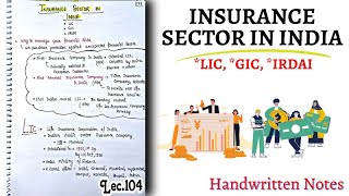 Insurance Sector in India ||ECONOMICS || Lec.104 || Handwritten notes || An Aspirant !