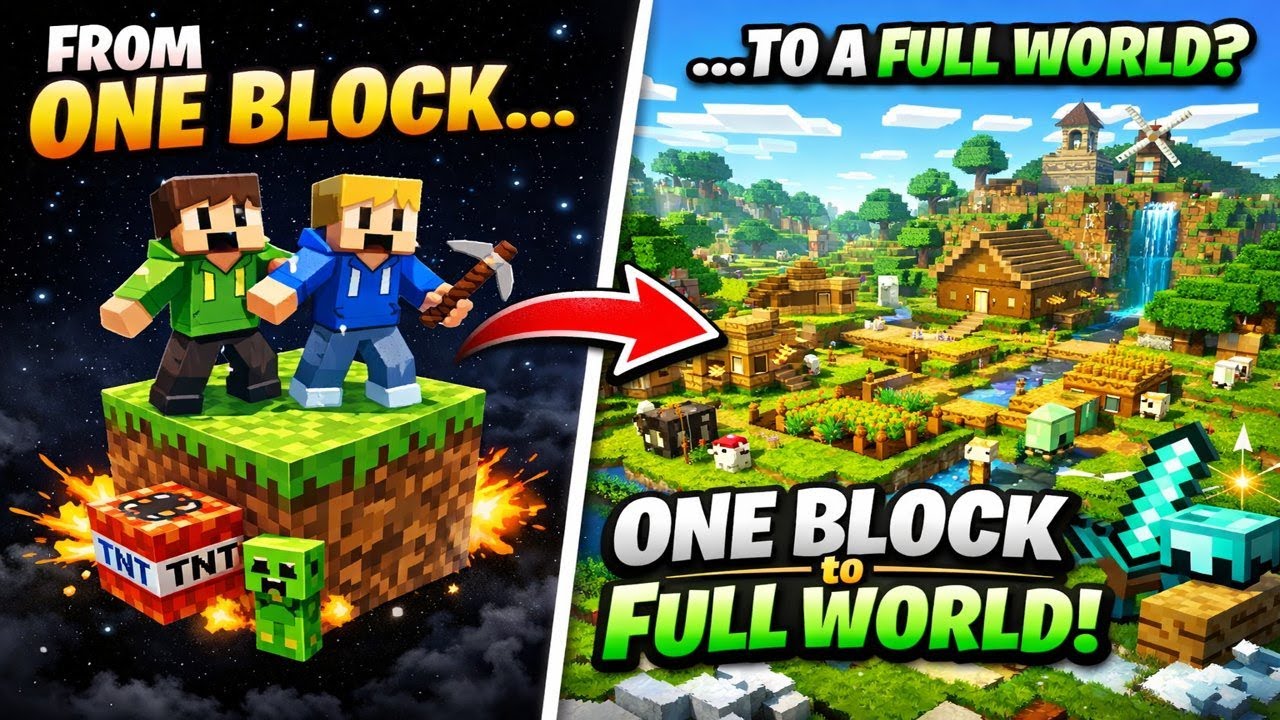 We Start With ONE BLOCK… Can We Build an Entire World? | Minecraft Duos