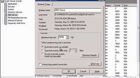 Change overwrite log settings in Event Viewer