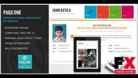 Preview Page One - Responsive Vcard CV Resume WP Theme TFore