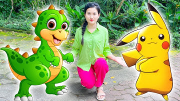 Changcady đưa khủng long và pikachu đi vườn thú, gặp các con vật: cá sấu, con voi, đười ươi