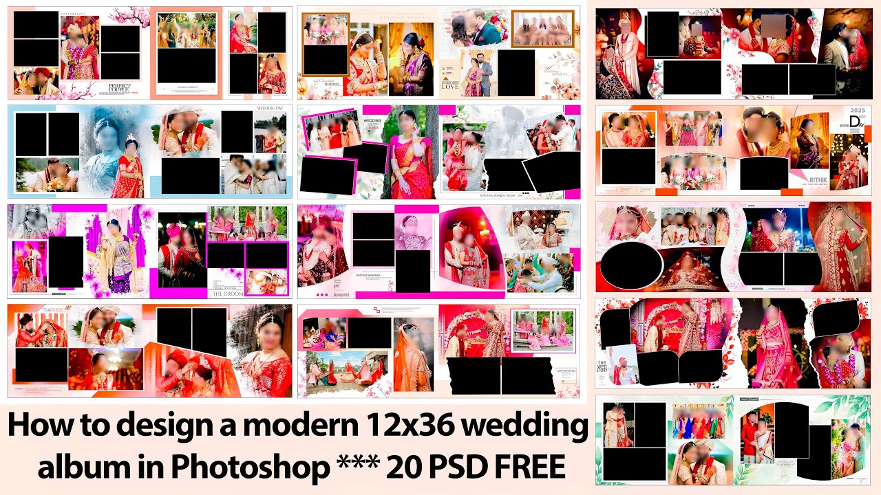 How to design a modern 12x36 wedding album in Photoshop album PSD file download 2025 |  ABTL-74