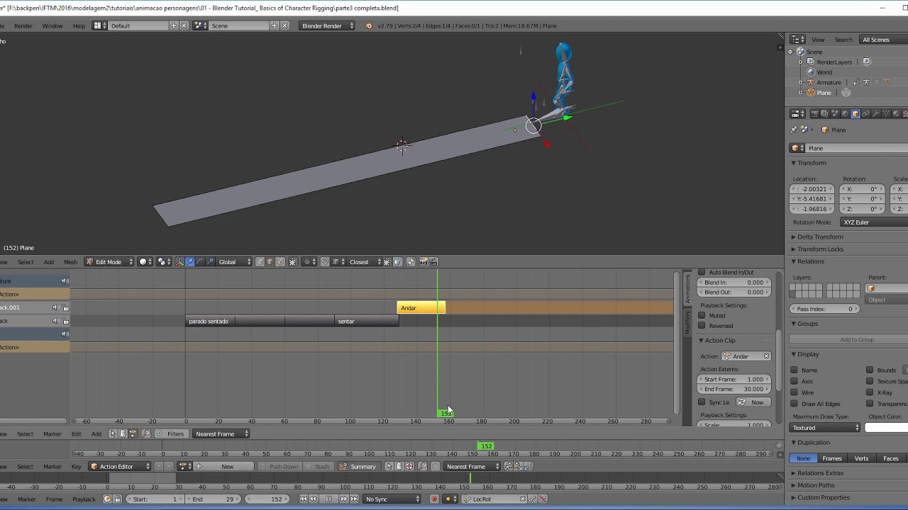 Tutorial Blender - Animação de personagens parte 3 - NLA Editor e Animação Final