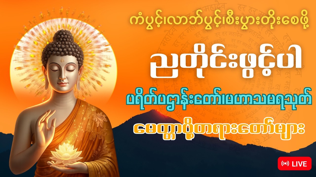ညတိုင်းဖွင့် ပဋ္ဌာန်းပါဠိတော် မေတ္တာသုတ် ၇ ရက်သားသမီးများ မေတ္တာပို့ အန္တရယ်ကင်း တရားတော်များ🙏