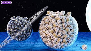 Hoeveel aardes passen er in elke planeet? Simulatie