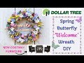 Dollar Tree BUTTERFLY WELCOME WREATH DIY 🦋 Step by Step SPRING WREATH 🦋 COSTWAY HOME DECOR SET