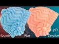 Gorro a Crochet con flor en Punto zig zag en 3D tejido tallermanualperu