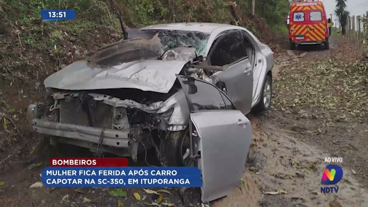 Mulher fica ferida após carro capotar na SC-350, em Ituporanga