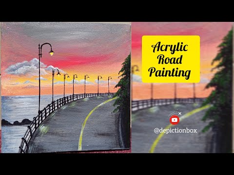 Acrylic Sunset Road Painting | Peaceful Ocean View with Soft