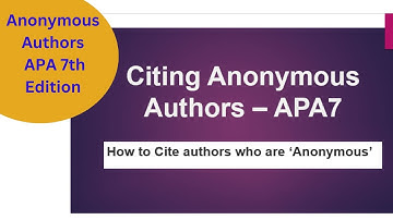 APA 7: How to Cite Anonymous Authors in APA 7th Edition #APA #APA7