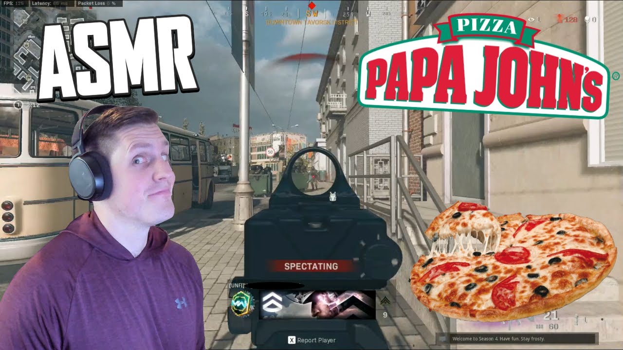 ASMR Gaming Trying To Spectate Hackers In Warzone Solos | Papa Johns Pizza Mukbang! (Whispered)