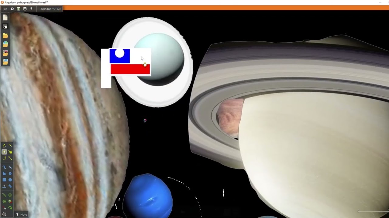 Algodoo Sketch Play Солнечная система с флагами 6 штатов: LO, TX, NM, OK, AZ, CO