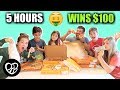 Last to eat pizza wins $100 *surprise winner wait for it* Last to leave the table