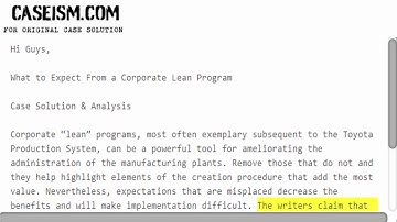 What to Expect From a Corporate Lean Program Case Solution & Analysis Caseism.com