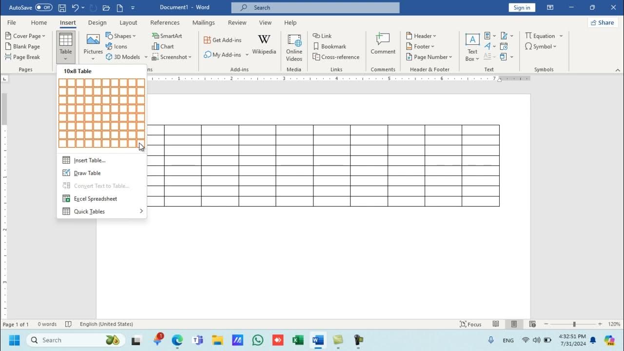 របៀបបង្កើតតារាង How to Create Table in Microsoft office Word - YouTube