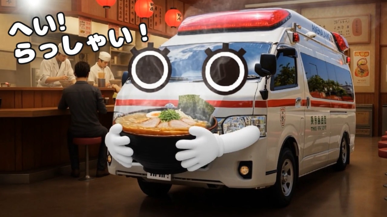 ピポとウーの美味しいラーメン屋さん! 🍜 救急車と消防車の働く車が料理する世界&ぬりえタイムラプス【オリジナルソング】