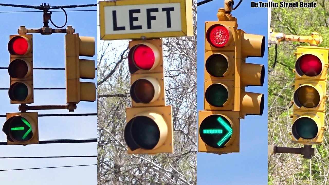 Old 8-8-12s Flashing Red Left Turn Traffic Lights and Eagle Signal