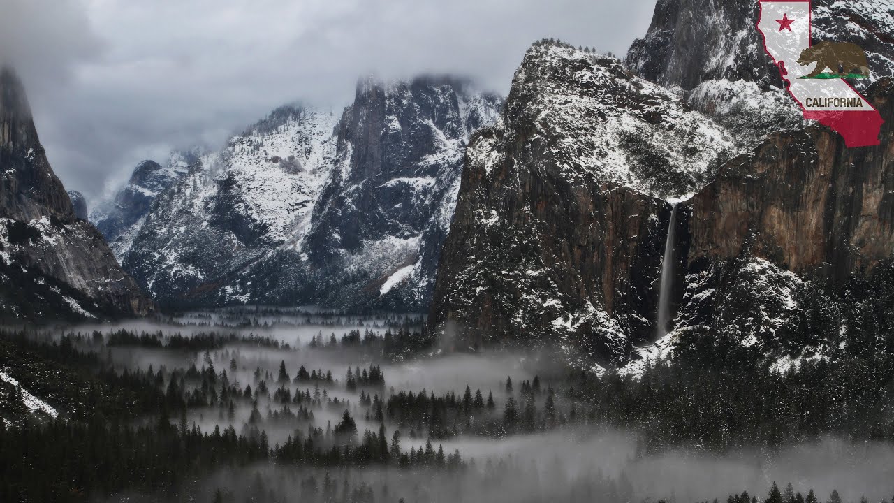 BLACK SCREEN FOR SLEEP (10 Hours)...Whispers of the Sierras: Snowy Fog & Distant Waterfall Ambience.