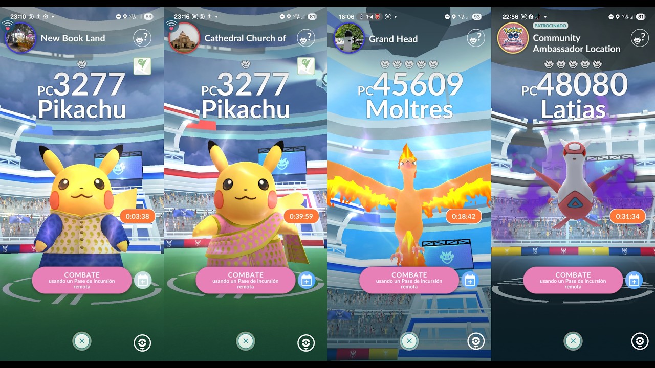 Invitaciones a PIKACHU DE INDIA ARTICUNO ZAPDOS MOLTRES LATIAS Pokemon GO live Remote raid invites