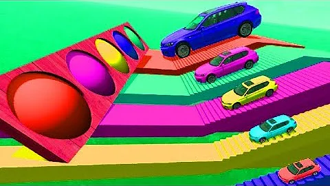 Funny Cars vs Stair Colors with Portal Trap - Giant Wheel Small Car Rescue - BeamNG.Drive