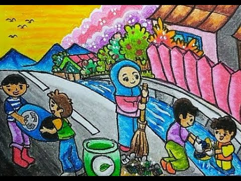Gambar Gotong Royong Di Lingkungan Sekolah Kartun