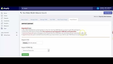 Import YearMakeModel data Via CSV    Shopify YMM App By Capacity Web Solutions Pvt Ltd