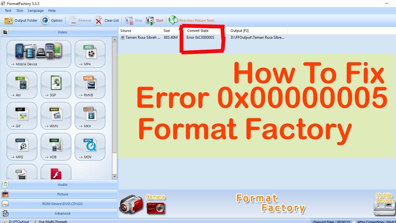format factory error 0x00001 format factory error 0x00001