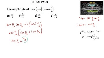 The amplitude of sin pi/5 + i(1-cos pi/5)|complex numbers|argument|Entrance Exam|VIT|JEE|PYQ