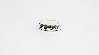 Nautical Waves Midi Thin Band Toe Ring Oxidized 925 Silver Sterling