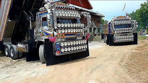 สุดยอดรถบรรทุกหัวใจบุญ มาช่วยแห่หินเข้าวัด ยางยี่แส ที่อู่ทอง Dump Truck