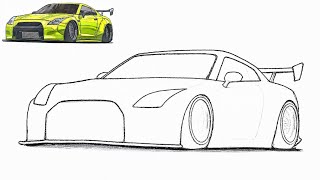 How To Draw a GTR Car Easily !🔥