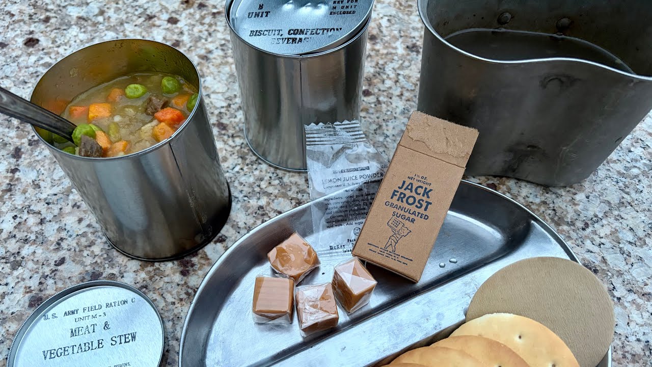 Army Ration Rice Preparing and eating a WW2 US Army Soldier’s Field Ration C ...