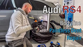 DEEP bodyline dent removed with glue pull repair tools | Paintless Dent Removal How to PDR and GPR