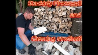 Stacking firewood and cleaning sawdust in fast motion satisfying & relaxing Time-lapse