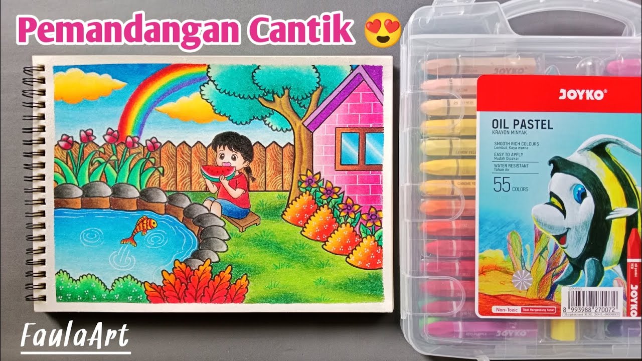 Mewarnai Gambar Pemandangan Dengan Pelangi Yang Indah