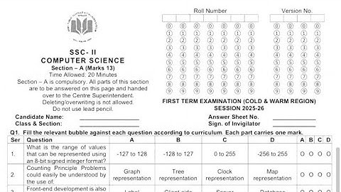 Computer Science Class 10th Sendup First Term Paper 2025 #aps#apsacs#fbise
