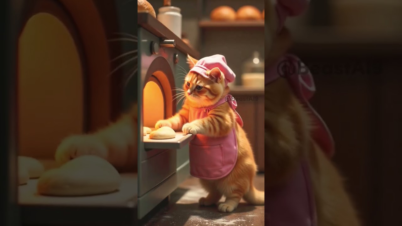 Fluffy cat becomes a master baker! 🍞👩‍🍳 
