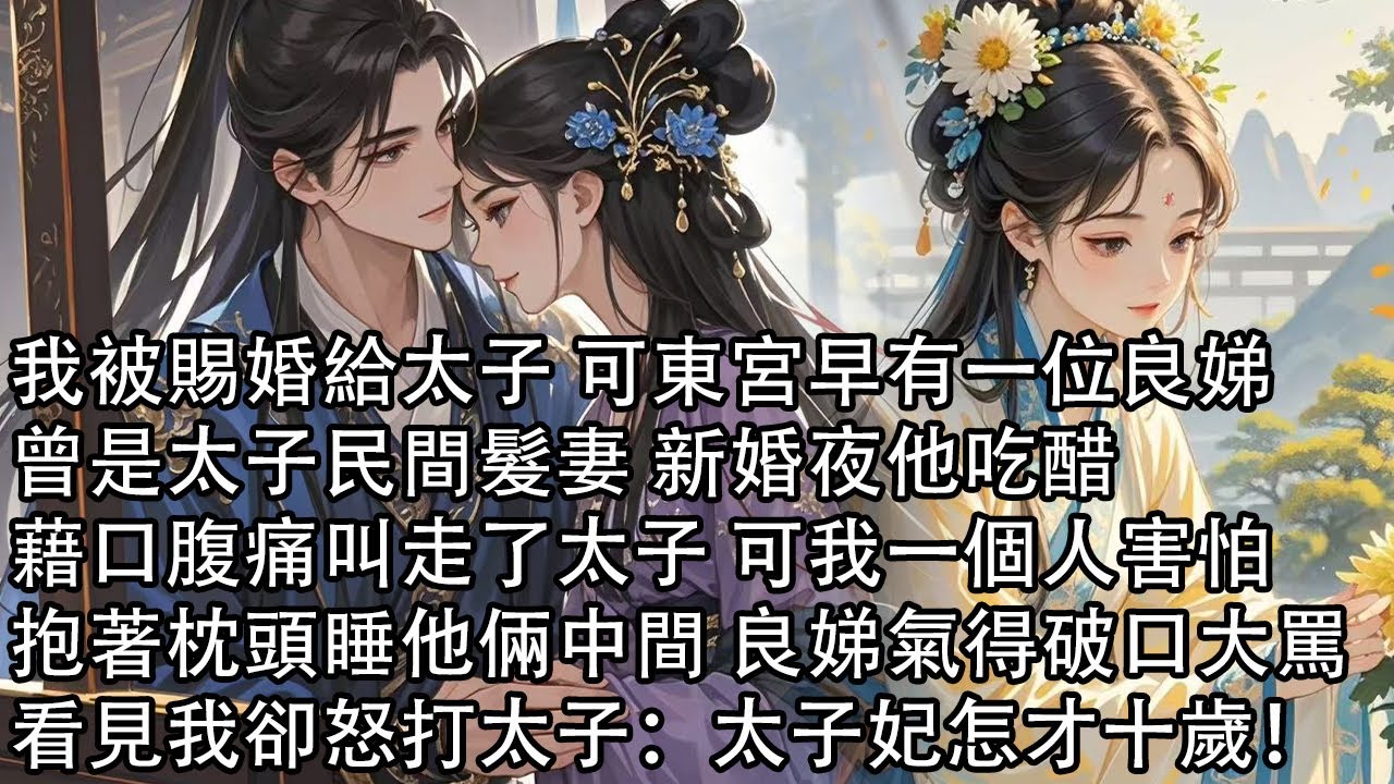 【一口氣看完】我被賜婚給太子 可東宮早有一位良娣，曾是太子民間髮妻 新婚夜她吃醋，藉口腹痛叫走了太子 可我一個人害怕，抱著枕頭睡他倆中間 良娣氣得破口大罵，看見我卻怒打太子：太子妃怎才十歲！