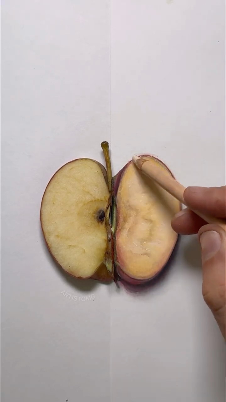 Drawing Half an Apple Slice with Realism! ✍️✨? #shortsart #fruit #realistic