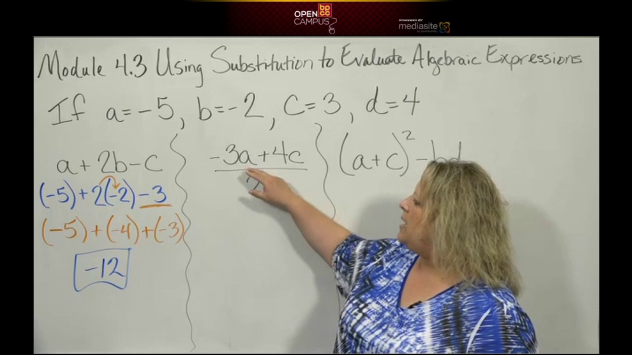 Module 4 3B Using Substitution to Evaluate Algebraic Expressions - YouTube