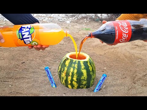 Experiment !! Watermelon Vs COCA COLA, FANTA And MENTOS, Ayşe Yıldız Kerem USTA