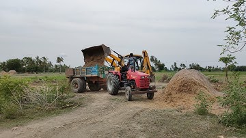 JCB 3dx max loaded black soil and Mahindra 585 di tractor stuck in stone | tractor works