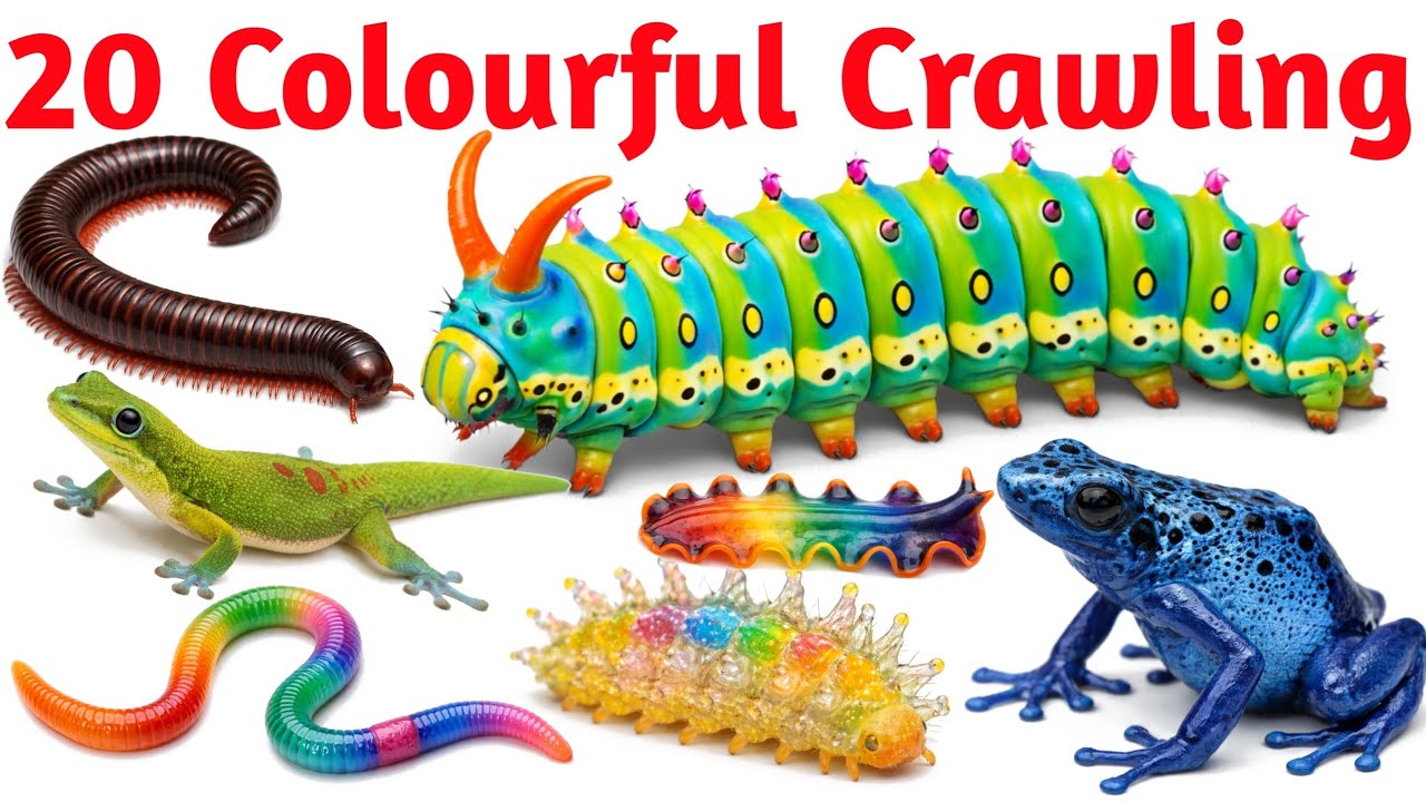Colourful Crawling Animals Names | Lizard, Caterpillar, Snail | Kids Vocabulary Learning