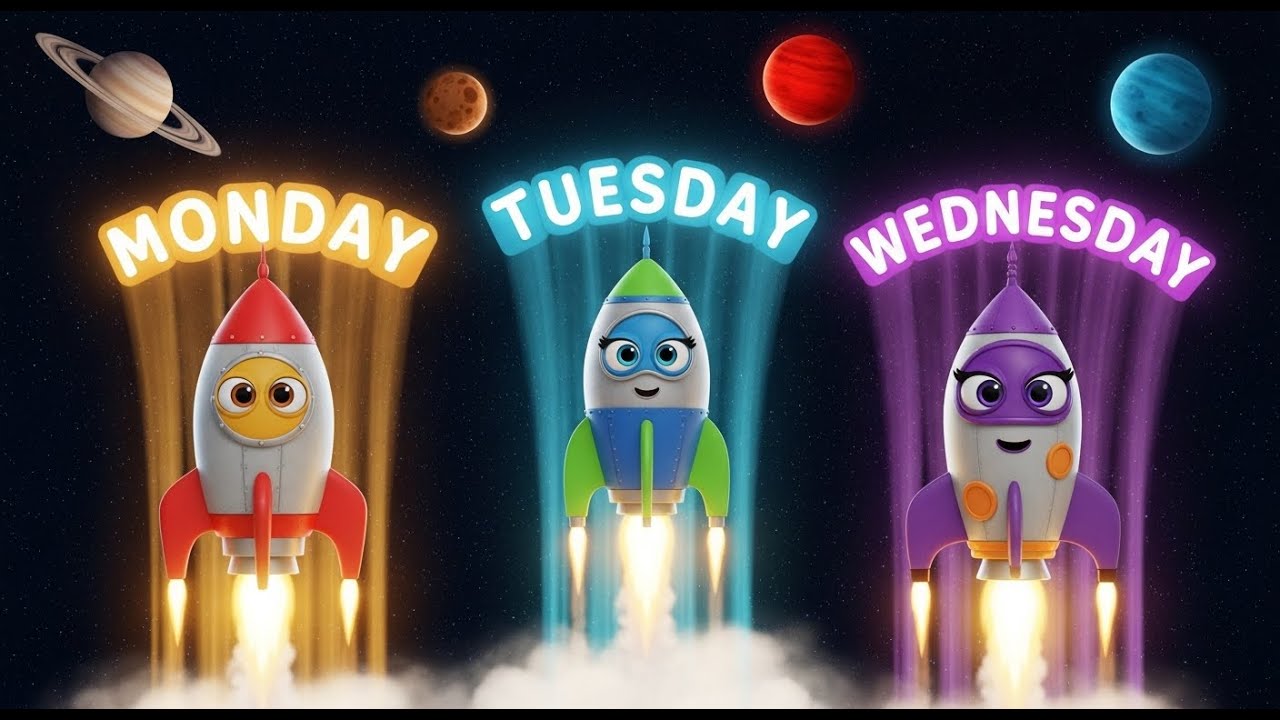 Learn Days of the Week with Cartoon Space Rockets | Fun Learning Song ...