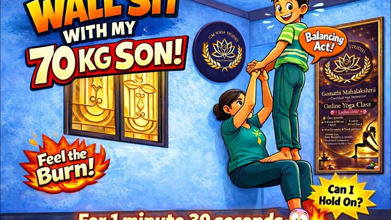 2 Minute wall sit with my 70 kg son 😱,can I do it as a Yoga Teacher #challenge #shorts #latest 