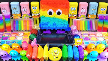 Rainbow Slime mixing Eyeshadow,Glitter & Random things into slime #Satisfying #slimeasmr