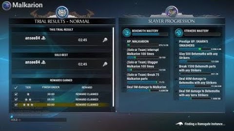 Dauntless Malkarion Trials - 2.45 - Aether Strikers. Build in desc.